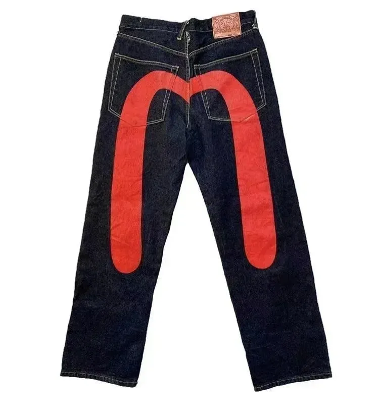 Jaren '90 Retro Y2K Nieuwe Hip Hop Rechte Jeans Straat Bestverkopende Gepersonaliseerde Bedrukking High Street Heren Casual Losse Jeans Paar