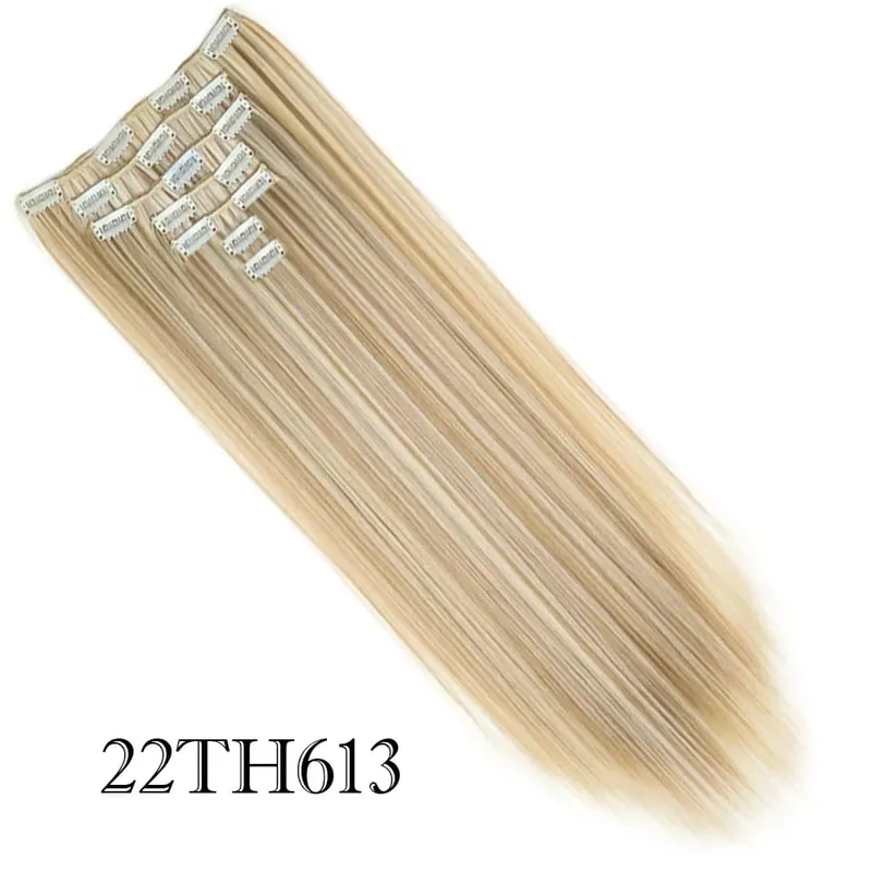 7Pcs/Set Long Straight Clip in Hairpiece Synthetic Clip in Hair Extensions Brown Highlight Blonde Natural Soft Hairpieces