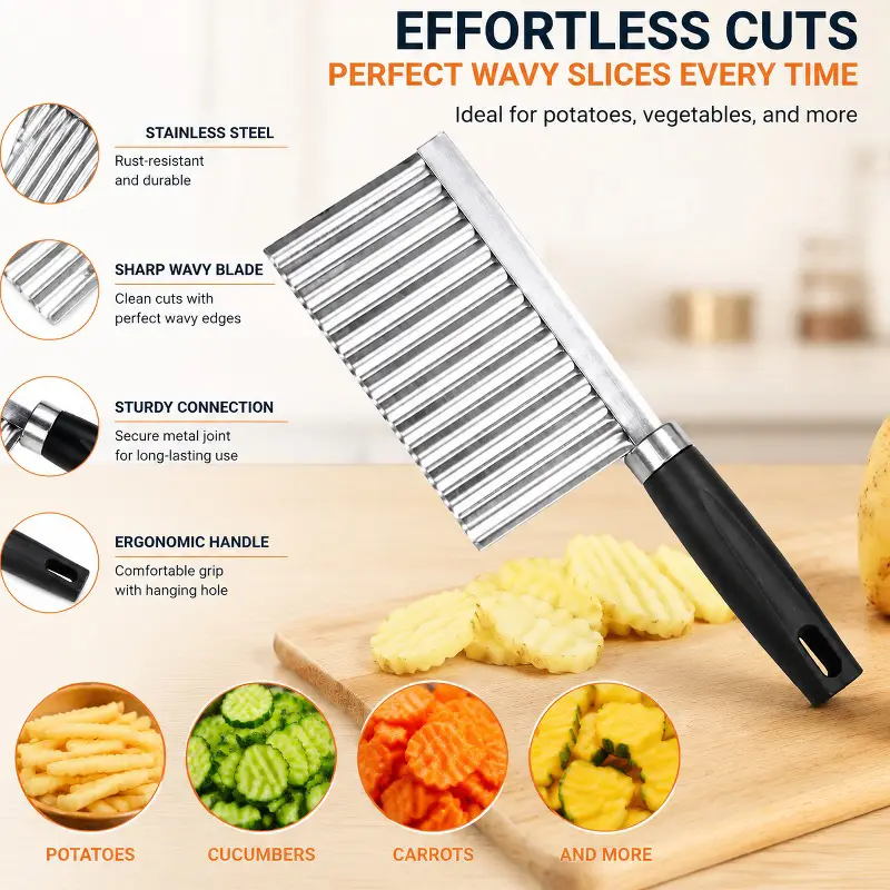 1pc Hindi kinakalawang na asero Wavy Potato Cutter Professional Crinkle Cut Knife Vegetable Slicer para sa Patatas Mga Karot Mga Pipino