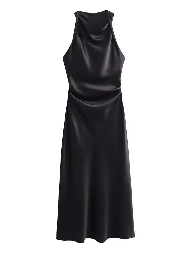 Satin Long Dresses for Women 2026 Summer Slip Midi Dress Woman Sexy Evening Party Dress Sleeveless Female Elegant Dresses