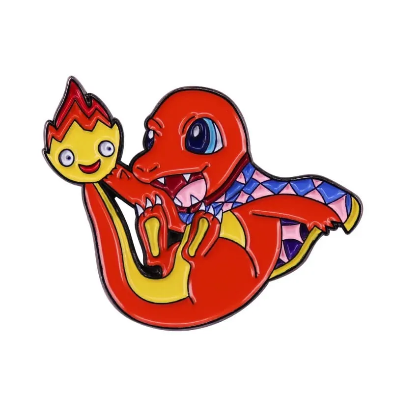 أنيمي بوكيمون تشارماندر المينا دبابيس جمع Kawaii ديناصور المعادن الكرتون بروش ظهره قبعة حقيبة طوق التلبيب شارات