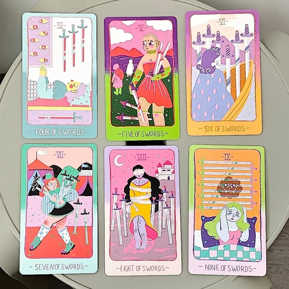 Pastel Prism Tarot Deck 78 Pcs Tarot Cards 10.3*6cm Imbued with The Soothing Tones of A Pink and Sky-blue Color Palette