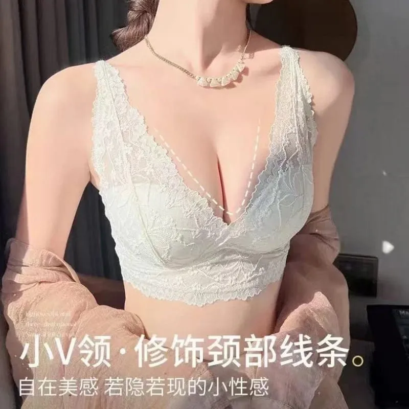Pakaian dalam seksi renda mewah ringan untuk wanita bra push-up untuk payudara kecil sisi sokongan payudara gaya vest belakang cantik st nipis
