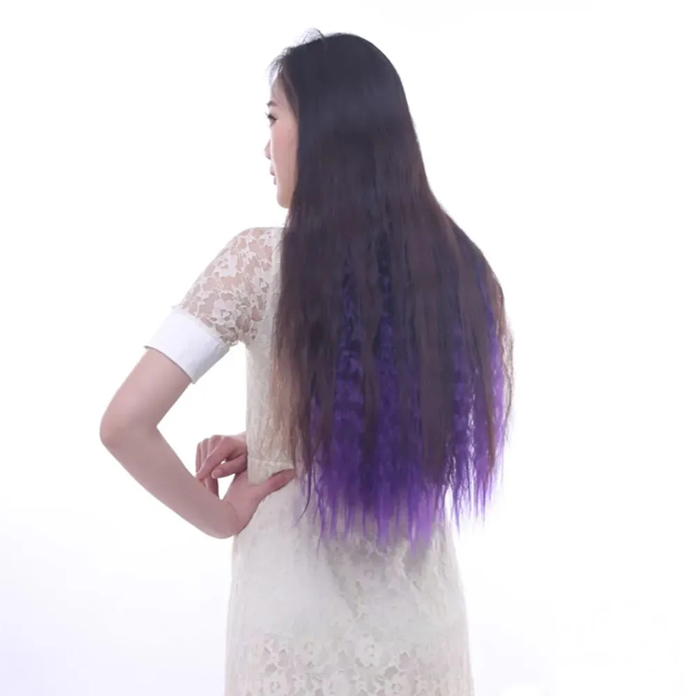 Jeedou Clip in Hair Extension Kinky Curly Hair One Piece 5Clips Blue Rainbow Color Cosplay Props Synthetic Hairpieces For Girls
