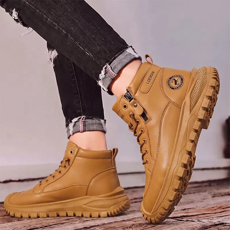 Men High Top Casual Sneakers Side Zipper Lace‑Up Thick Non‑Slip Sole Durable Footwear For Daily Walking Commuting Street Wear