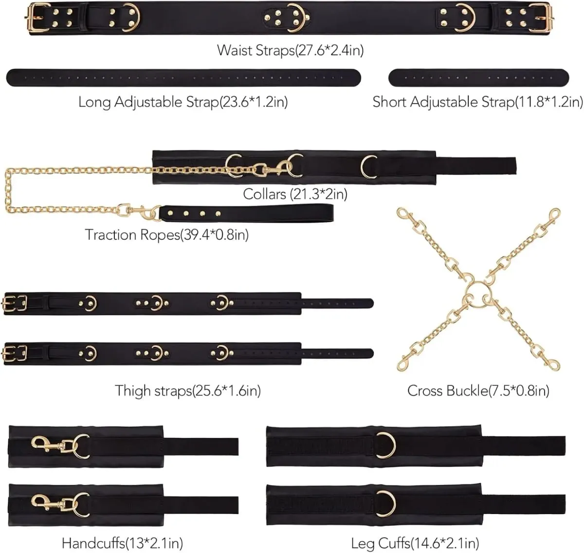 Sex Bondage BDSM Kit Mga Pagpigil mula sa Leeg hanggang sa Pulso SM Naaayos na Posas Bukong Thigh Cuff Cross Waist Strap Traction Chain Collar