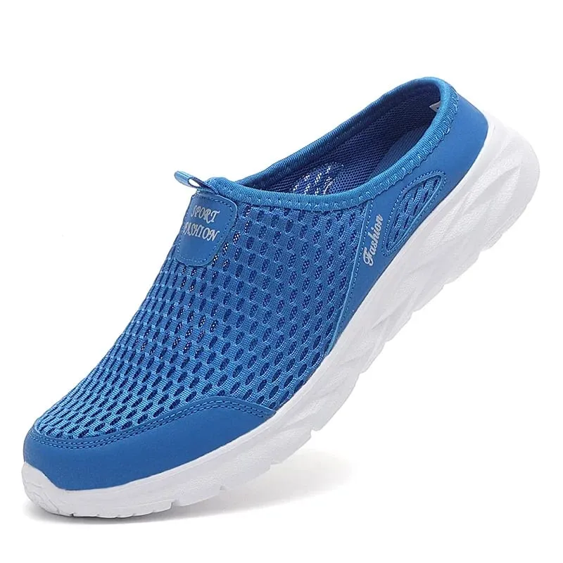 Half Slippers Mens Summer Breathable Mesh Mens Shoes Outdoor Casual Walking Shoes Large Flat Light Mesh Slippers Men