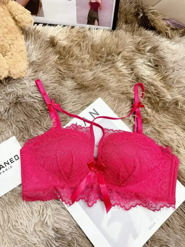 Sujetador Push Up para Busto Pequeño - Conjunto de Bralette de Encaje Francés Chic Soporte de Comodidad Inalámbrico Ropa Interior Anticaída para Mujeres Pequeñas