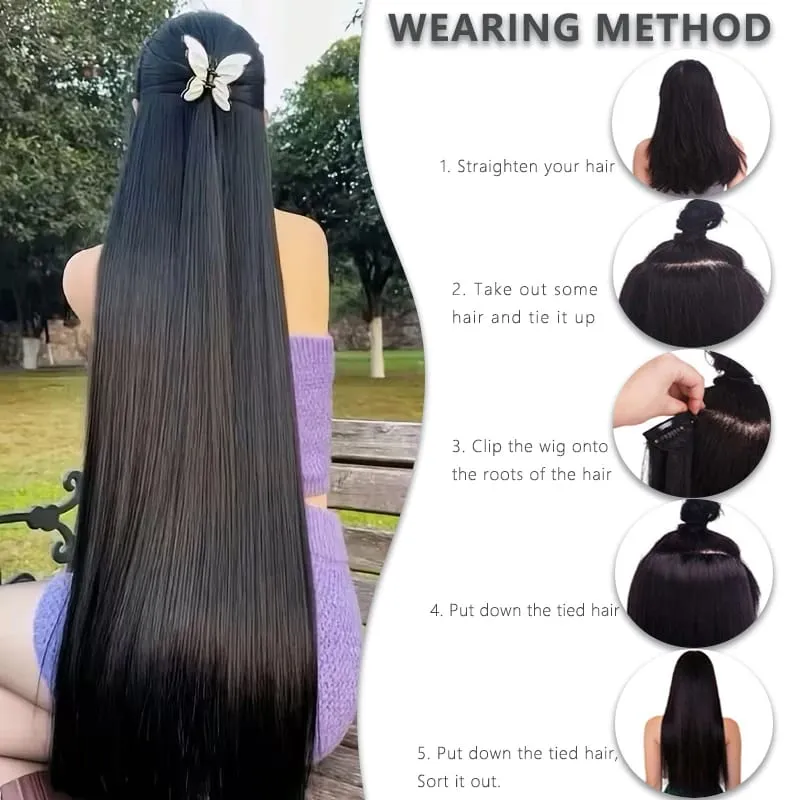 32inch Synthetic Hair Extensions 5-clip Long Straight Heat-Resistant Hair Extensions Suitable for Daily Vacations and Gatherings