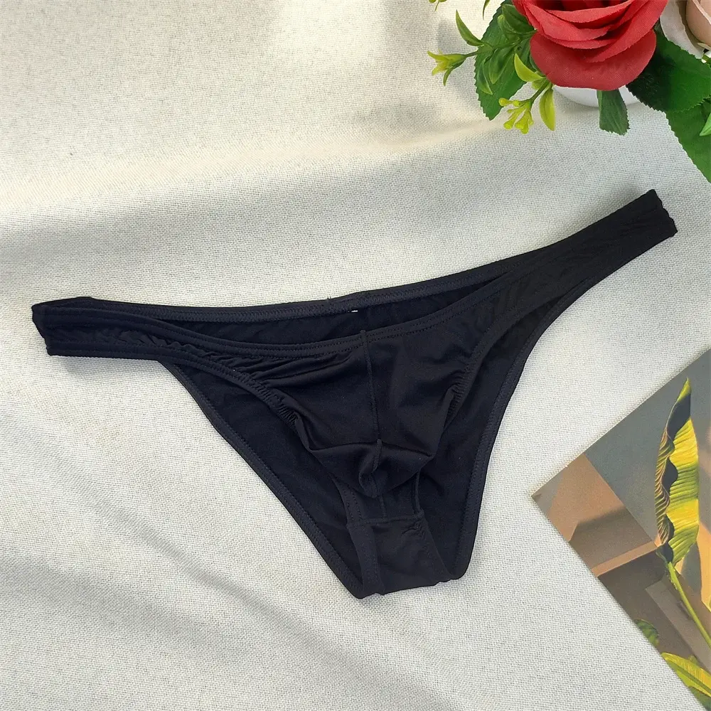 Men's Ultra-low Waist Bugle Pouch Bikini Briefs Sexy Tight Transparent Underwear Male Ice Silk Ultra-thin Underpants Plus Size
