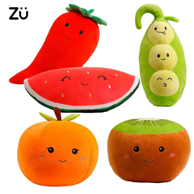 ZU 超柔軟毛絨枕頭可愛水果獼猴桃蘋果橙子和蔬菜豌豆辣椒毛絨玩具沙發家居裝飾女孩墊