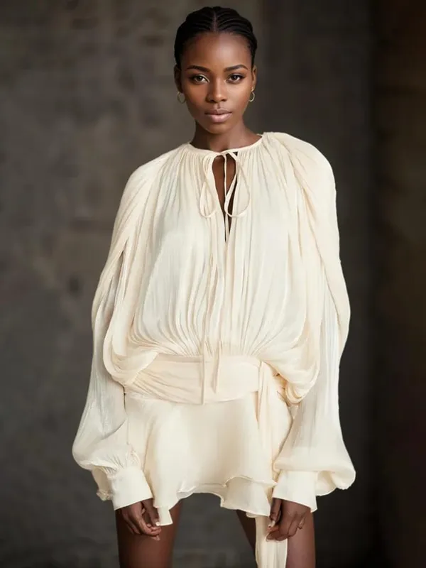 Cream Victorian-inspired Mini Dress Women Puff-sleeve Ruched Tiered Romantic Cottagecore Party Dresses 2026 Trendy Chic Outfit