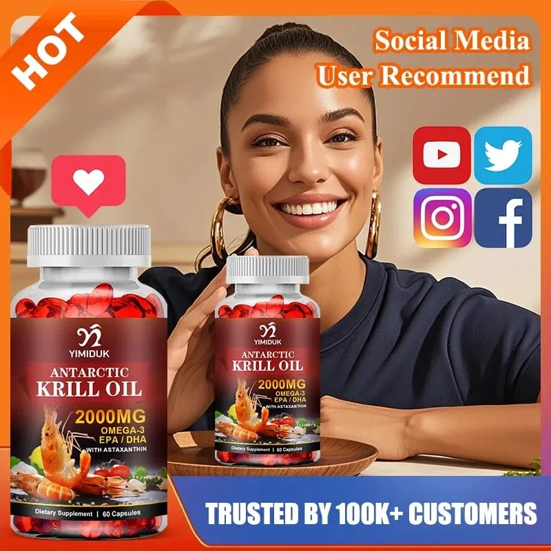 Pure Krill Oil 2000mg Supplement for Healthy Lipid Management Cardiovascular Protection Skin & Brain & Heart Health Non-GMO