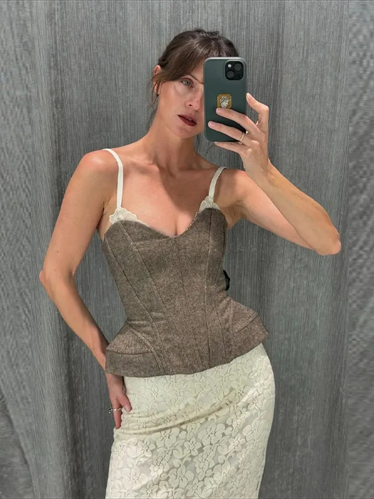 Sexy Women's Tank Halter Lace V-neck Sleeveless Backless Solid Female Slim Tanks 2025 Summer Autumn New Street Fashion Lady Top