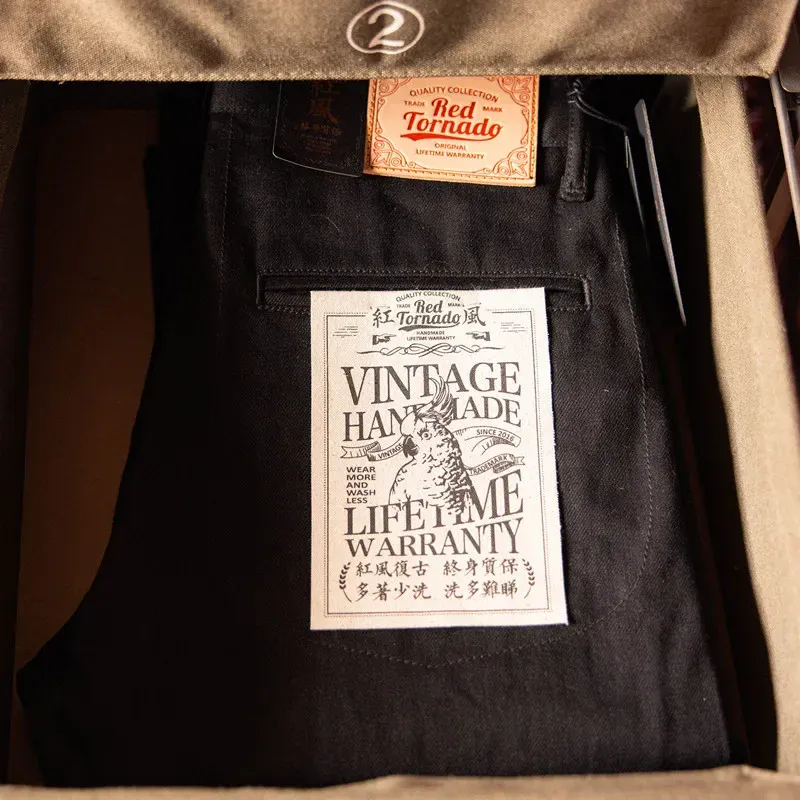 بنطلون جينز رجالي أحمر تورنادو أسود مريح مقاس 14.5 أونصة Selvedge Denim ضابط