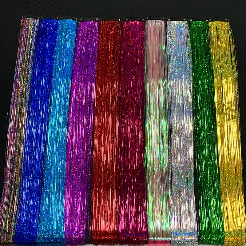 24Inch Laser Color Synthetic Hair Extensions BB Clip In Long Straight Rainbow Highlight Hairpieces Fashion Cosplay Accessories