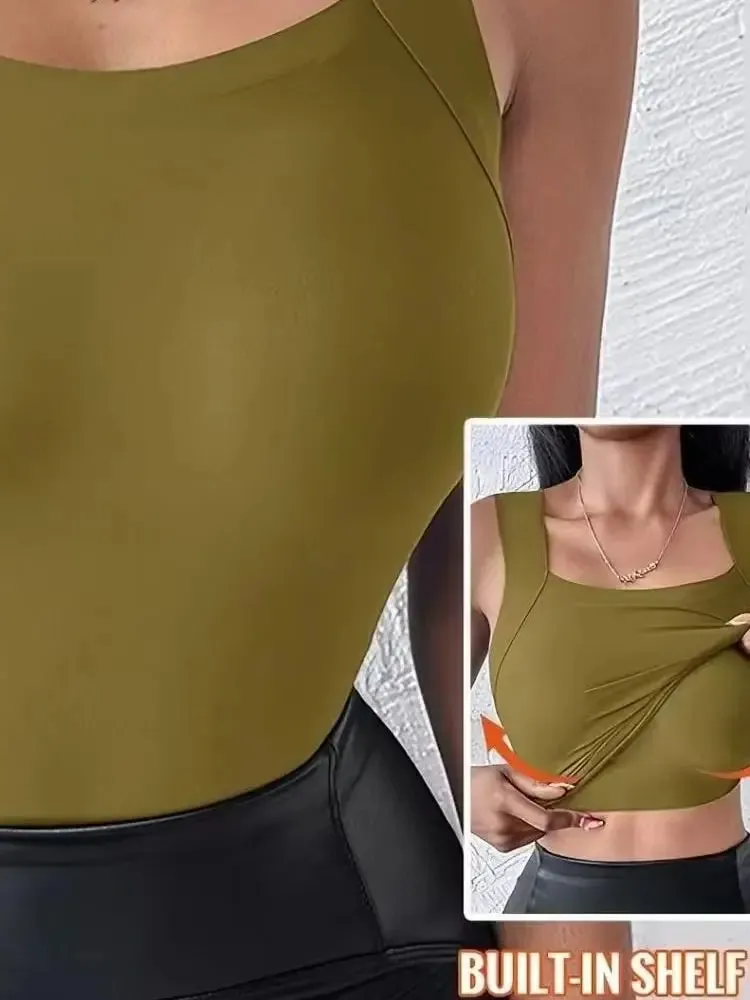 Sexy Sleeveless Tank Tops Women Casual Vest Crop Camisole Seamless Sports Underwear with Chest Pads Summer Female Bra Lingerie
