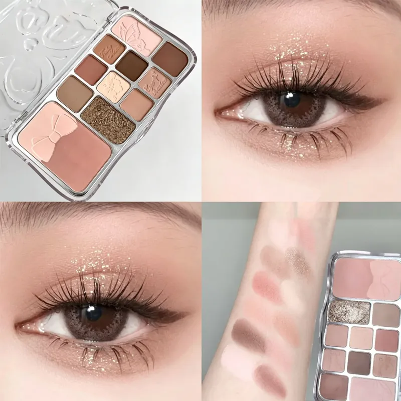 12 Colors Shimmer Matte Eyeshadow Palette Rose Pink Glitter Earth Color Eye Shadow Cosmetics Lasting Waterproof Makeup Palette