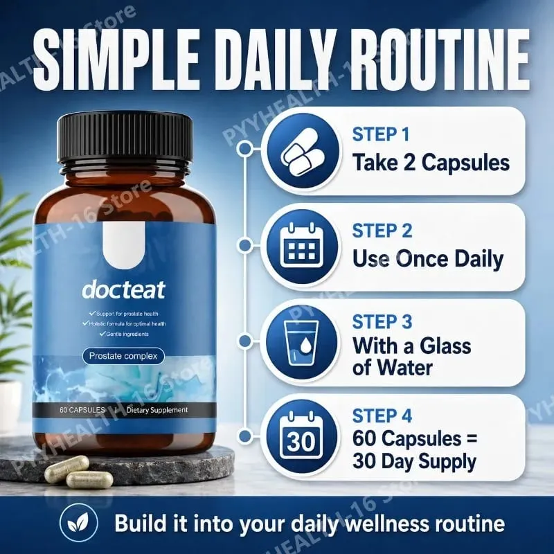 Docteat Prostate Complex Capsules Supports Prostate Health and Urinary Flow with Saw Palmetto Pumpkin Seed Extract 60 Capsules