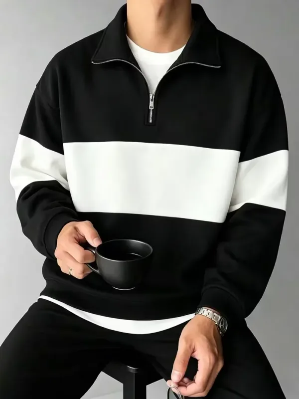 Autumn and Winter Color Blocking printed Men's Clothes Casual Half Zip Long Sleeve Sweatshirts Street Trend Stand Collar Hoodies