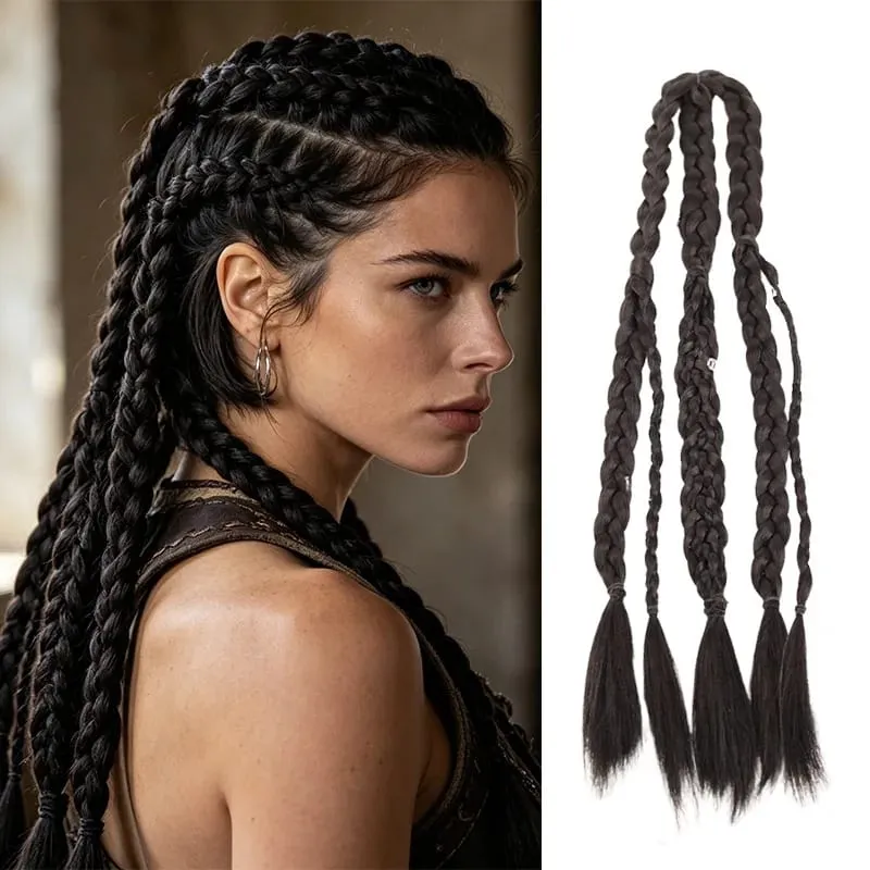 Men Viking Braids Hair Extensions Synthetic Clip In Braided Hair Pieces Cosplay Renaissance Festival Hair Accessories For Men