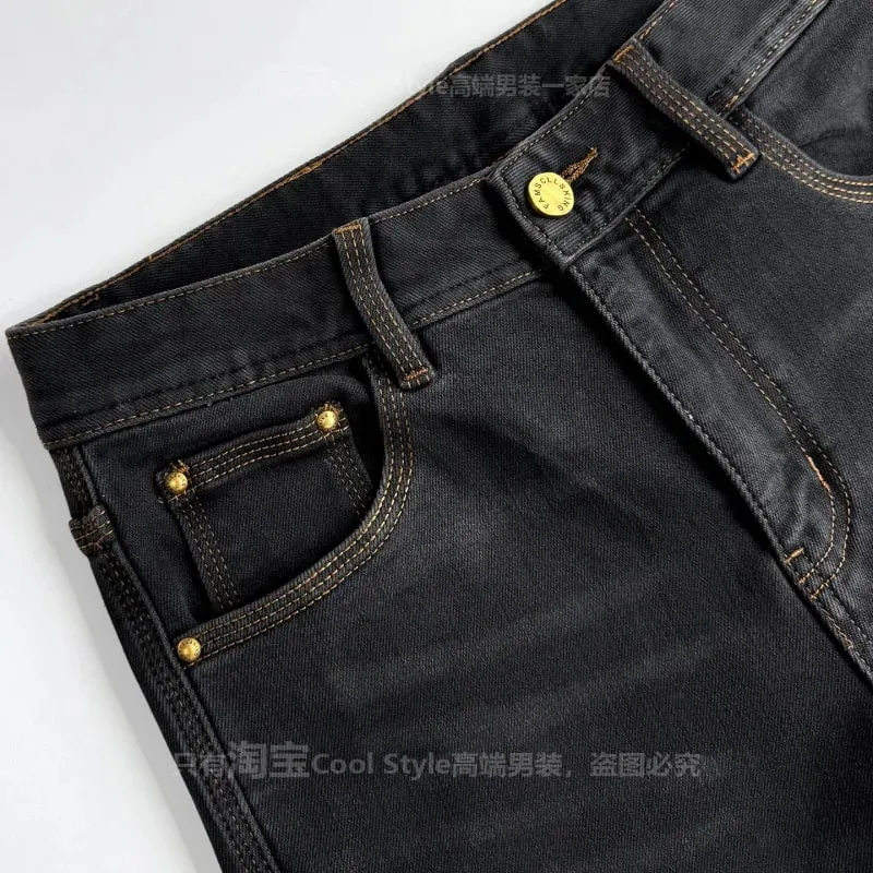 2025 autumn new jeans men's fashion brand light luxury high-end men's clothing slim fit small feet elastic denim pants