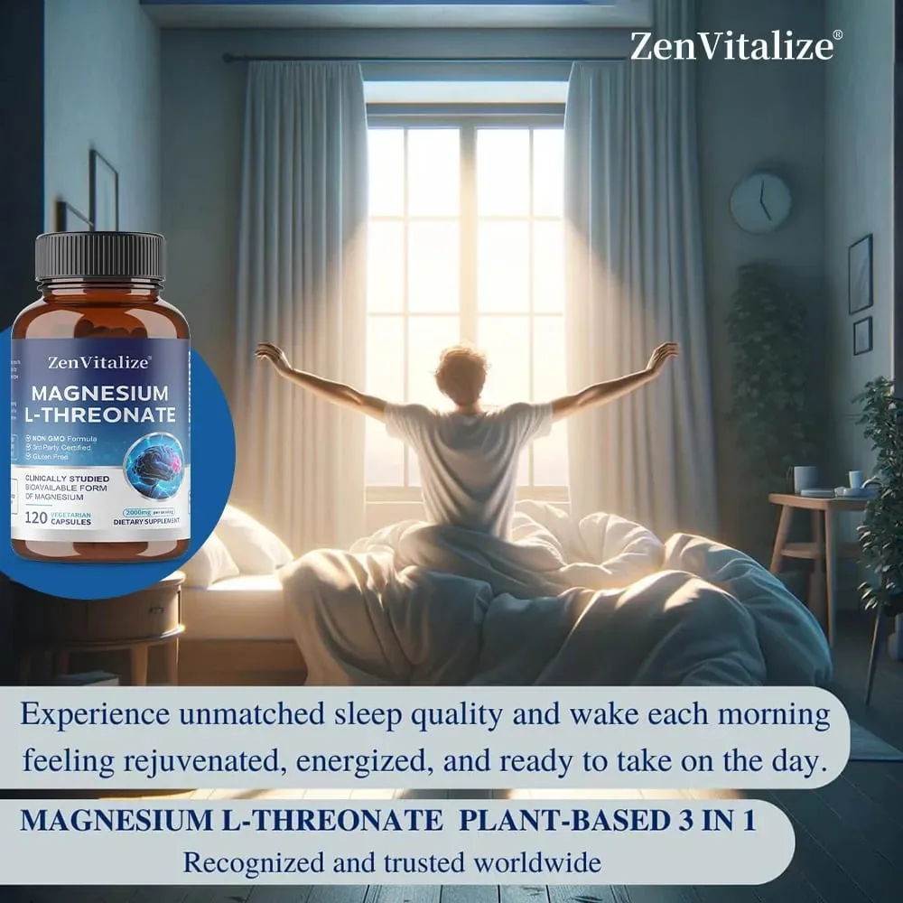 Magnesium L-Threonate - 2000 Mg Supports Memory Focus and Brain Function Supports Quality of Sleep 120 Capsules