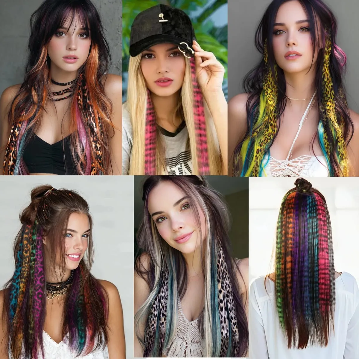 Synthetic Clip in Striped Hair Extensions Clip in Leopard Print Hairpieces Colorful hairpieces for women girls Christmas