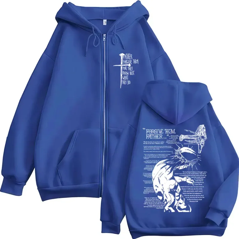 Christian Religious Jesus Forgive Them Father Zipper Hoodies Men Women Clothing Fashion Zip Up Sweatshirts Oversized Pullovers