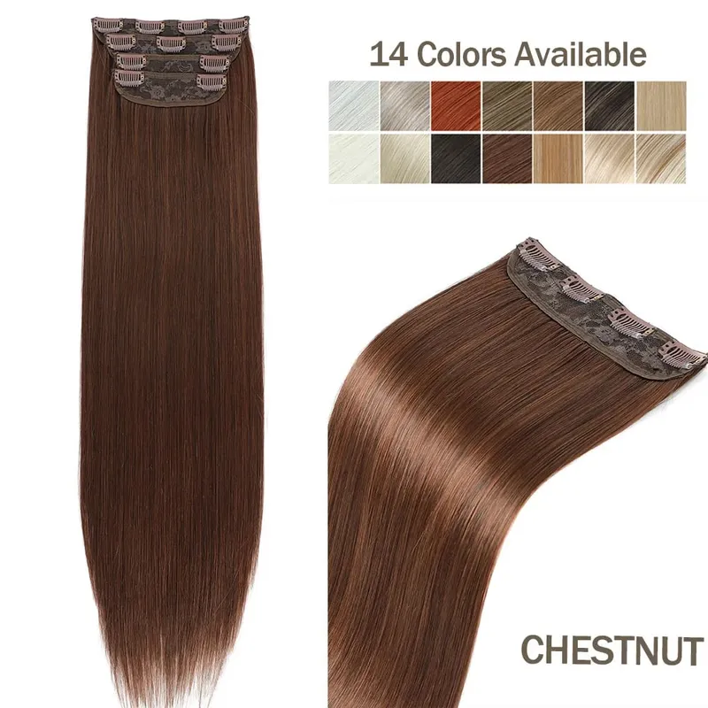Synthetic Clip In Hair Extension 200g 24 Inches Straight Orange Brown Blonde Heat Temperature Fiber 4Pcs Clip Ins Hairpieces