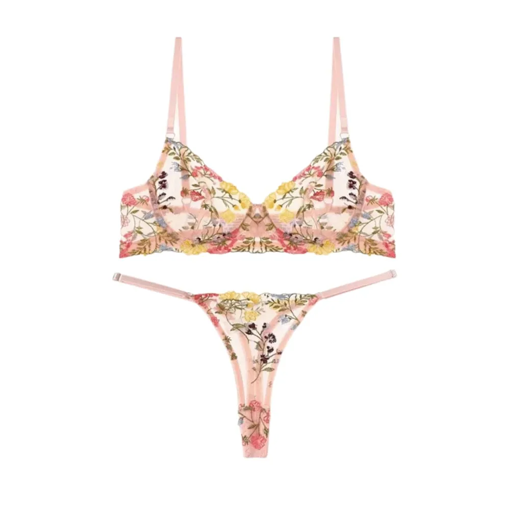 Versatile Transparent Lingerie Set Ultra-thin Elegant Panties Bra Set Push Up Bra Suit Women