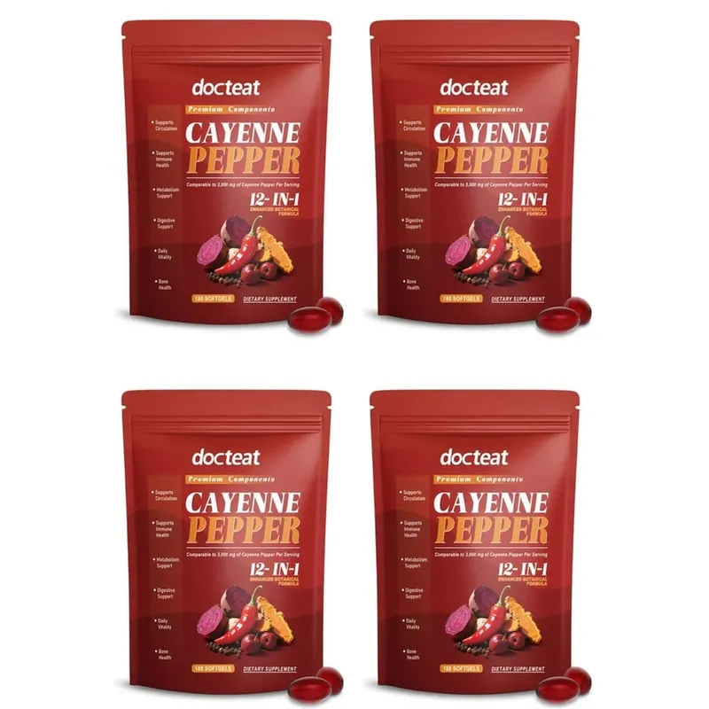 Docteat Cayenne Pepper Softgels with Vitamin D3 and K2 Energy Metabolism and Digestive Support Antioxidant Defense 180 Softgels
