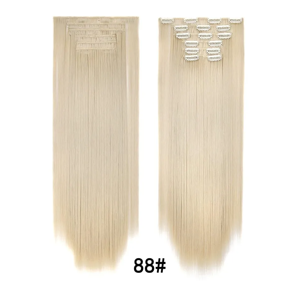 24Inch Clip in Hair Extensions Invisible Synthetic Extension 6PCS Long Straight Heat Resistant Clips on Hairpieces for Women