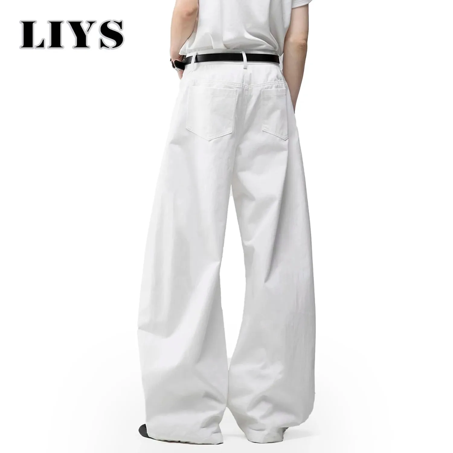 Men's White Baggy Machete Wide-Leg Jeans Daily Casual Denim Pants Solid Business Ladies' Balloon Pants High Street Men's Clothes — image 5