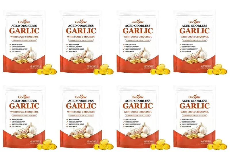 Googeer Aged Odorless Garlic Softgels with CoQ10 Ubiquinol Vitamin K2 MK-7 Heart Circulation Energy Immune Support 60 Count