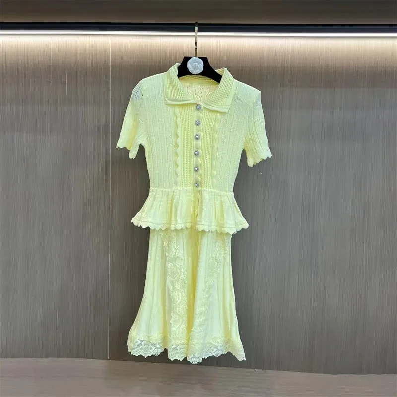 Y2K Summer New Arrival Elegant Knitted Mock Two-Piece Short Dress High-Quality Women's Fashion Casual Sweet Holiday Mini Skirt