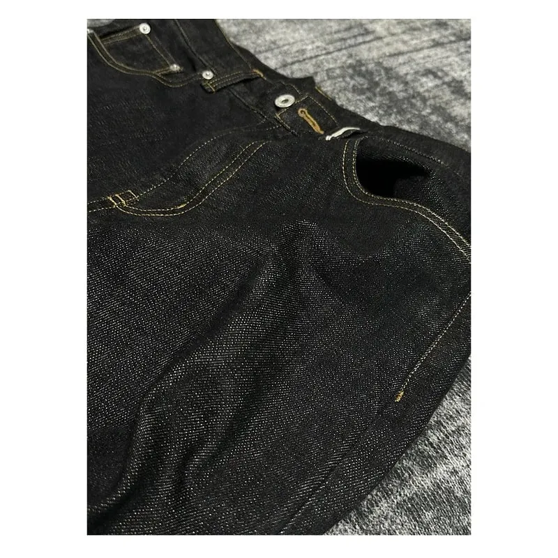 Spring Autumn New Men Vintage Selvedge Narrow Red Edge Raw Denim Jeans Straight Wide Leg A‑Line Loose Fit Casual Pants