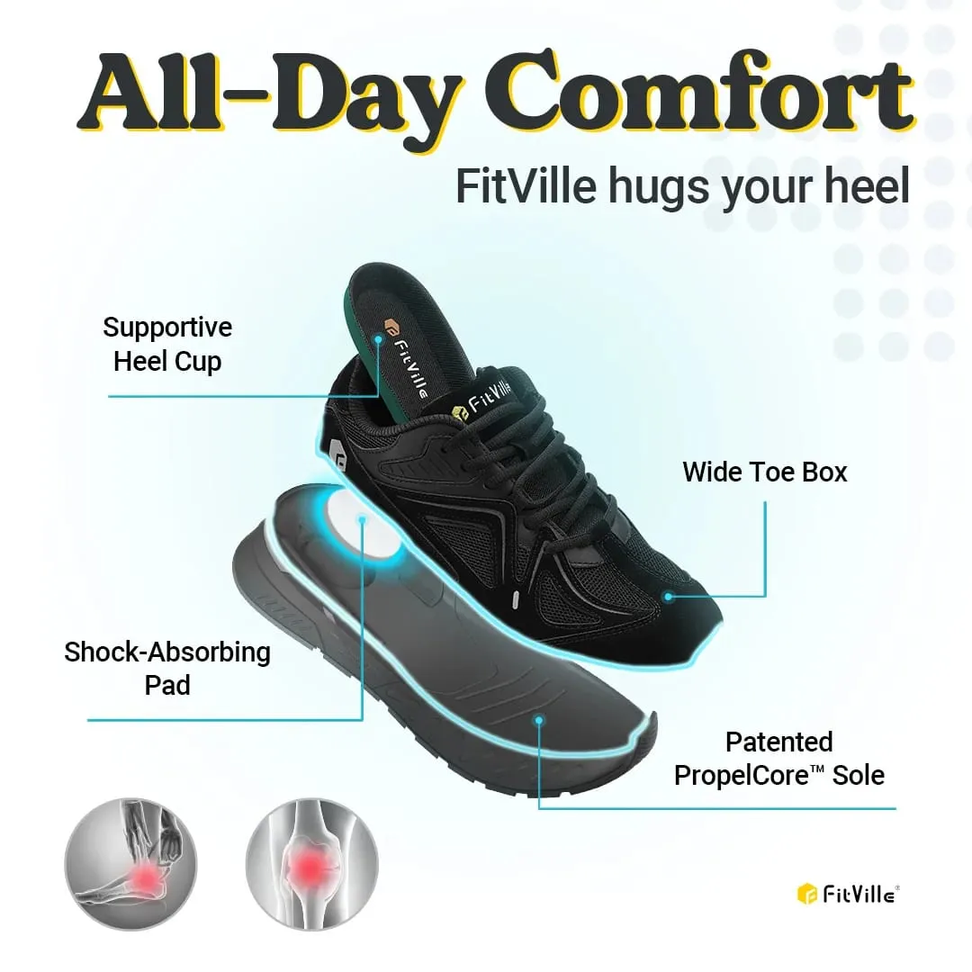 FitVille Men's Walking Shoes Extra Wide Lightweight Sneakers para sa Flat Feet Arch Fit Heel Pain Relief Non-Slip Running Shoes