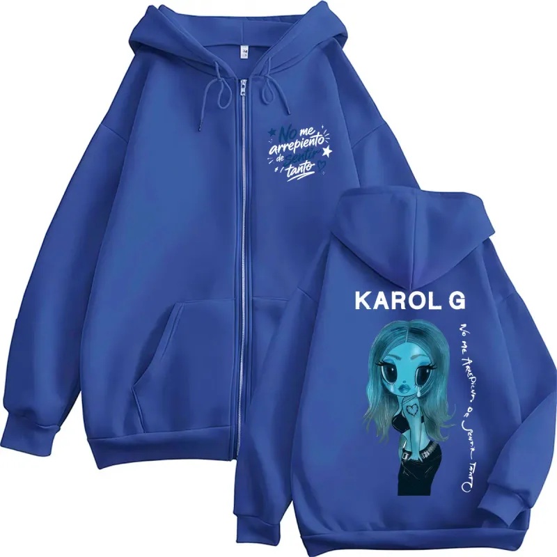 Karol G No Me Arrepiento De Sentir Tanto New Album Zip Up Hoodies Fashion Aesthetic Music Men Sweatshirt Oversized Fleece Coats