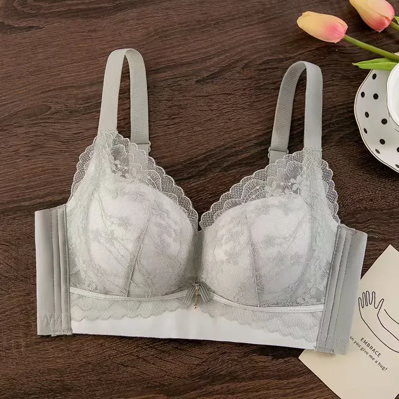 Sexig spetsförtjockad push-up-bh för små bröst Anti-sagging Justerbar bekväma trådfria underkläder