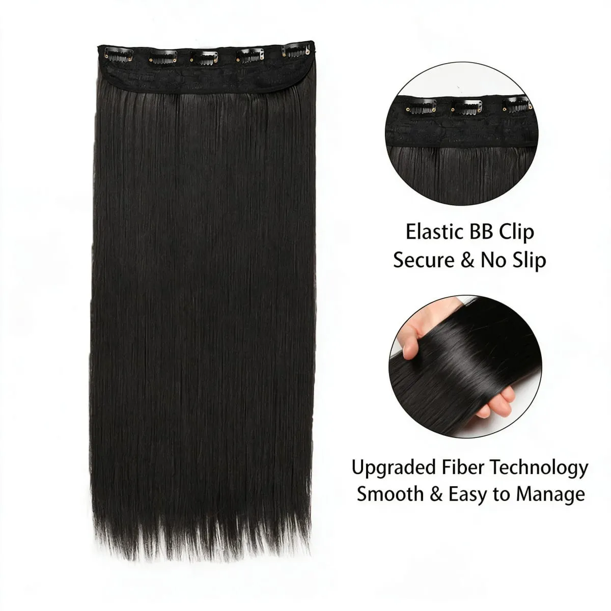Grampo longo e reto sintético de 24 polegadas, extensão de cabelo de uma peça, 5 clipes, cabelo falso loiro, marrom, preto, resistente ao calor
