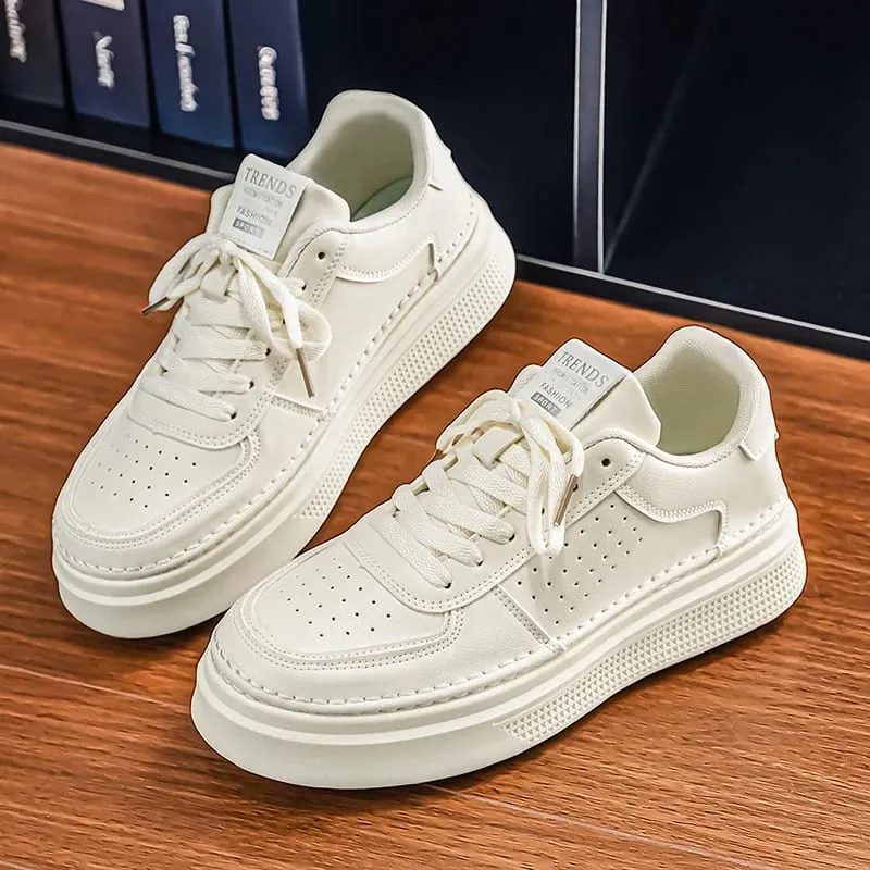 Men Casual Sneakers Breathable Trendy Mating White Comfortable Non-slip Daily Walking Thick Soled Height Increasing Sports Shoes