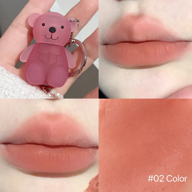 ART VALUE lindo oso labio barro llavero mate desnudo rojo brillo de labios taza antiadherente lápiz labial impermeable brillo de labios de larga duración cosméticos
