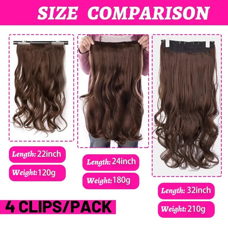 Clip sintetica DinDong nelle estensioni dei capelli ondulati 24 pollici 190G Capelli resistenti al calore premium 613# Biondo Marrone 19 colori disponibili