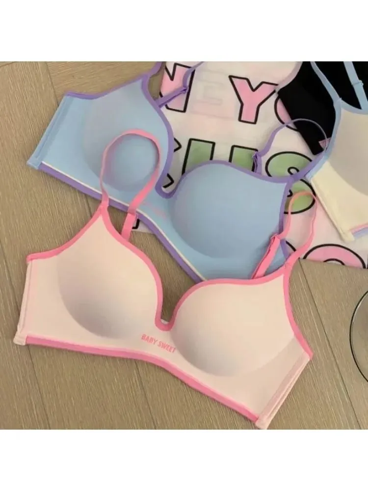 Nahtloser Push-Up-BH für kleine Brüste | Buntes gepolstertes Dopamin-Bralette | Comfort Lift & Sexy Look für Damen-BH- und Höschen-Set
