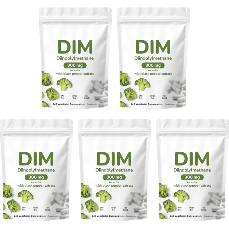 DIM Diindolylmethane Vegetarian Capsules with Black Pepper Extract GMO Free Gluten Free 240 Capsules
