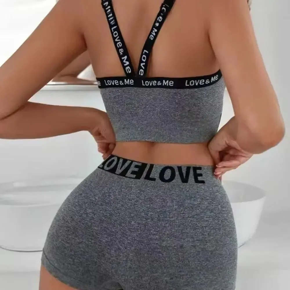 1Set Casual Letter Women Seamless Bra Set V-Neck Breathable Lingerie Set Elastic Comfortable Sport Brassiere