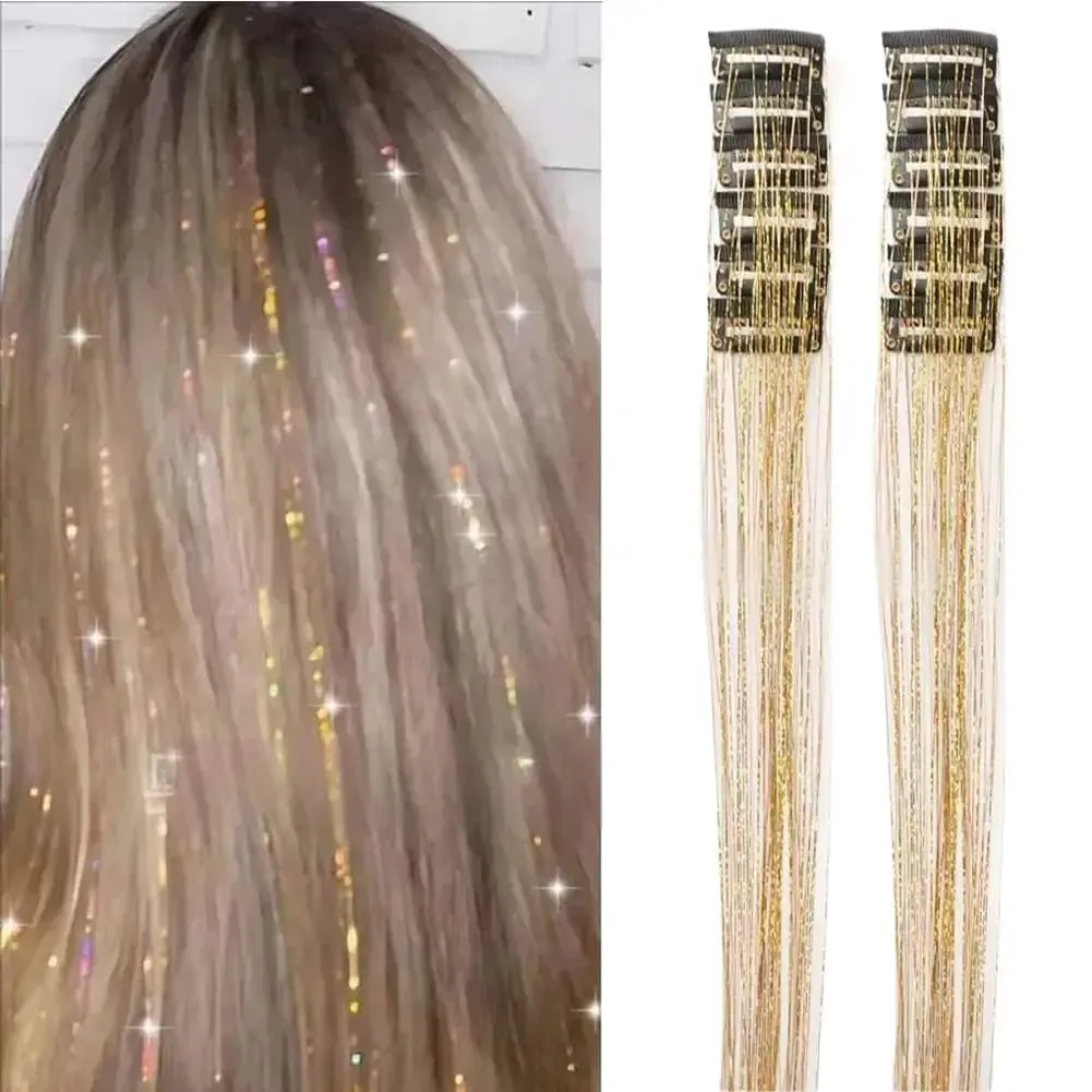 12Pcs Hair Tinsel Clip Glitter Tinsel Hair Extensions Synthetic Clip In Sparkle Music Girl Women Festival Party Hair Accessories