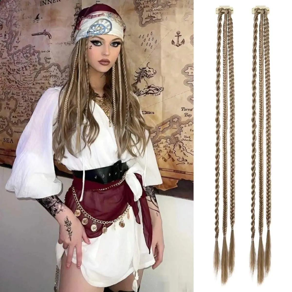 Braids Hairpiece Clip in Front Side Braid Bang Extensions for Women Synthetic Braided Ponytail Hair Pieces for Daily Wear