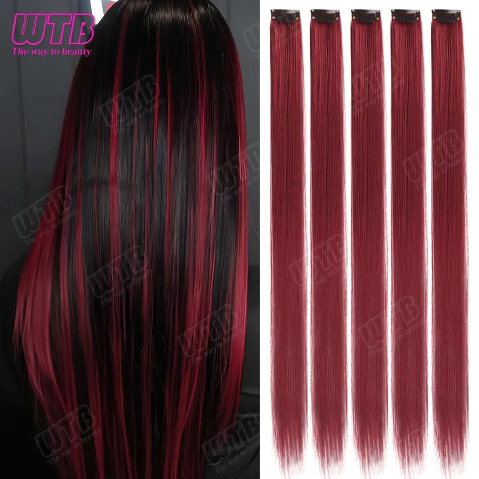 5Pcs Synthetic Wig BB Clip Style Color Straight Hair Extension Wig Suitable for Women and Girls to Wear at Holidays and Parties